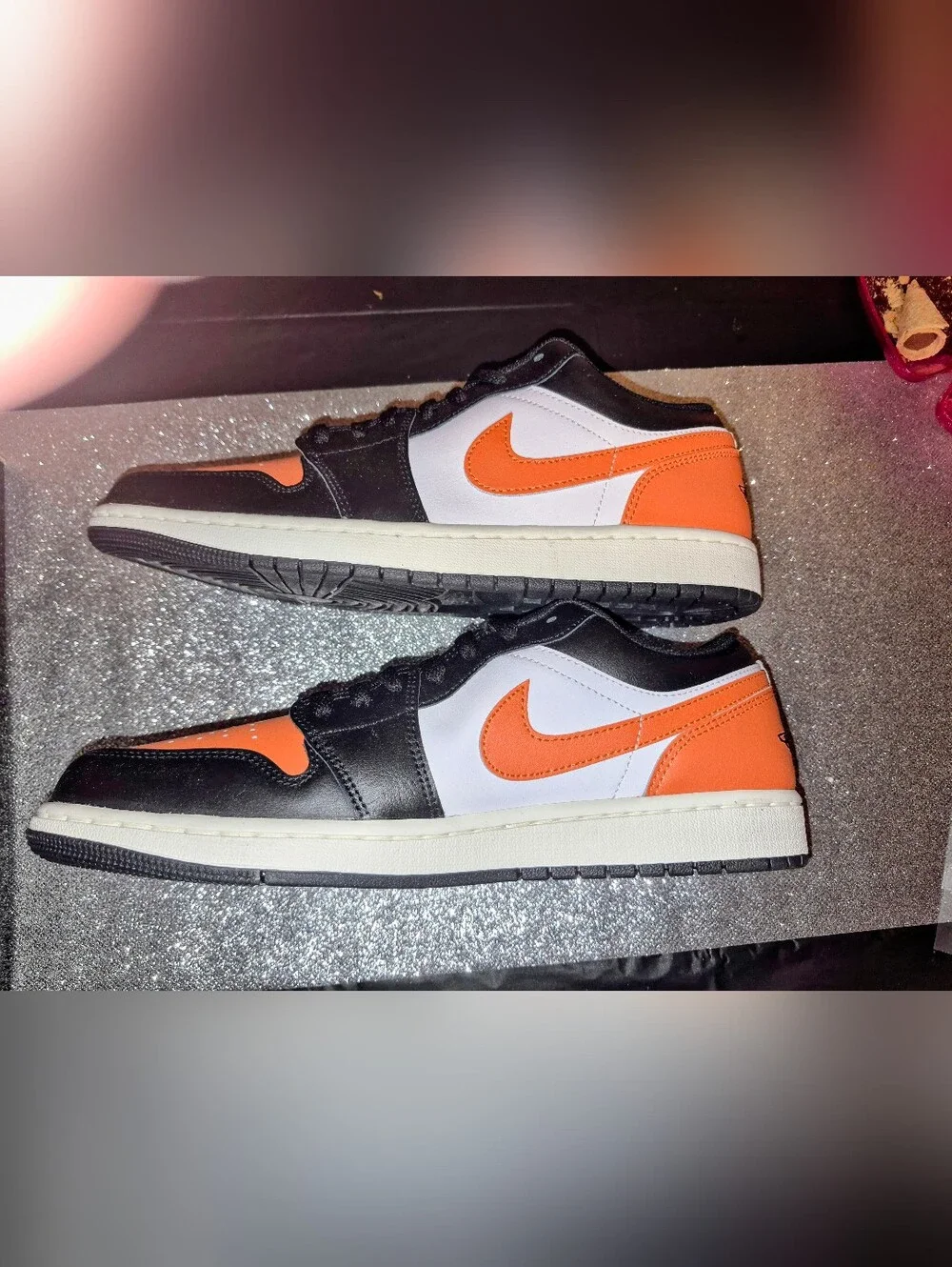 New Men's Jordans Low-Top Sneakers in Black/White/Orange Never Worn